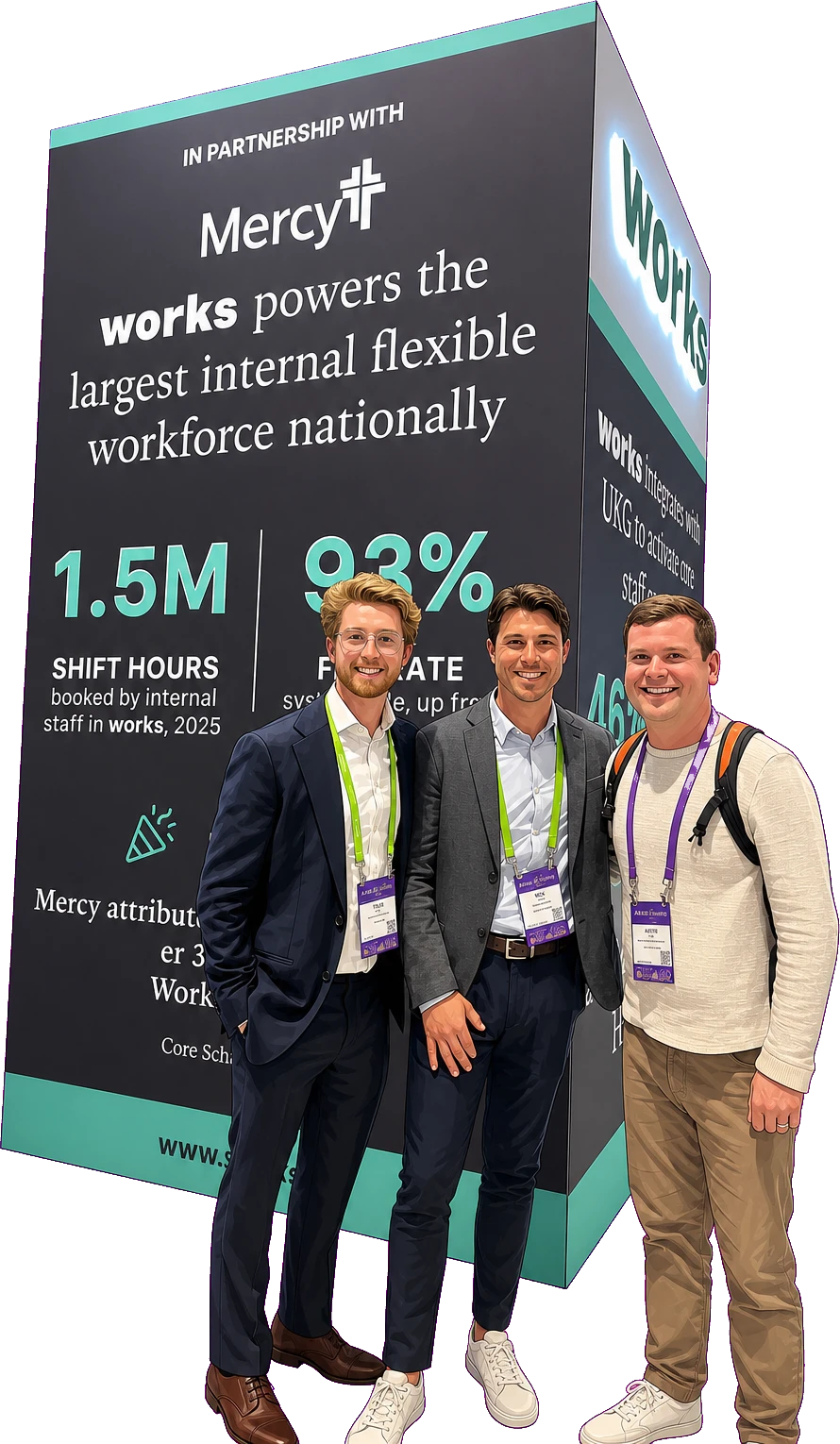 Three members of the Works team at a healthcare conference